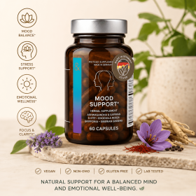 Mood Support with Ashwagandha, Saffron, Rhodiola, & 5-HTP for Stress Balance & Relaxation