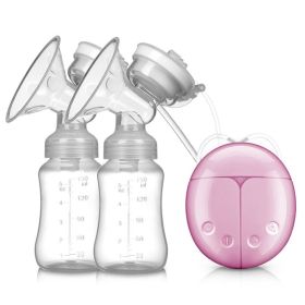 Best-selling Double Suction Baby Feeder Massage Moms Helper Hands Free Electric Breast Pump Bottle Milk Extractor (Color: PINK)